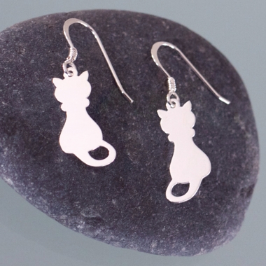 Boucles d'oreilles chat en argent