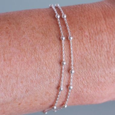 Bracelet élastique boule et plaque en argent massif - BREB001